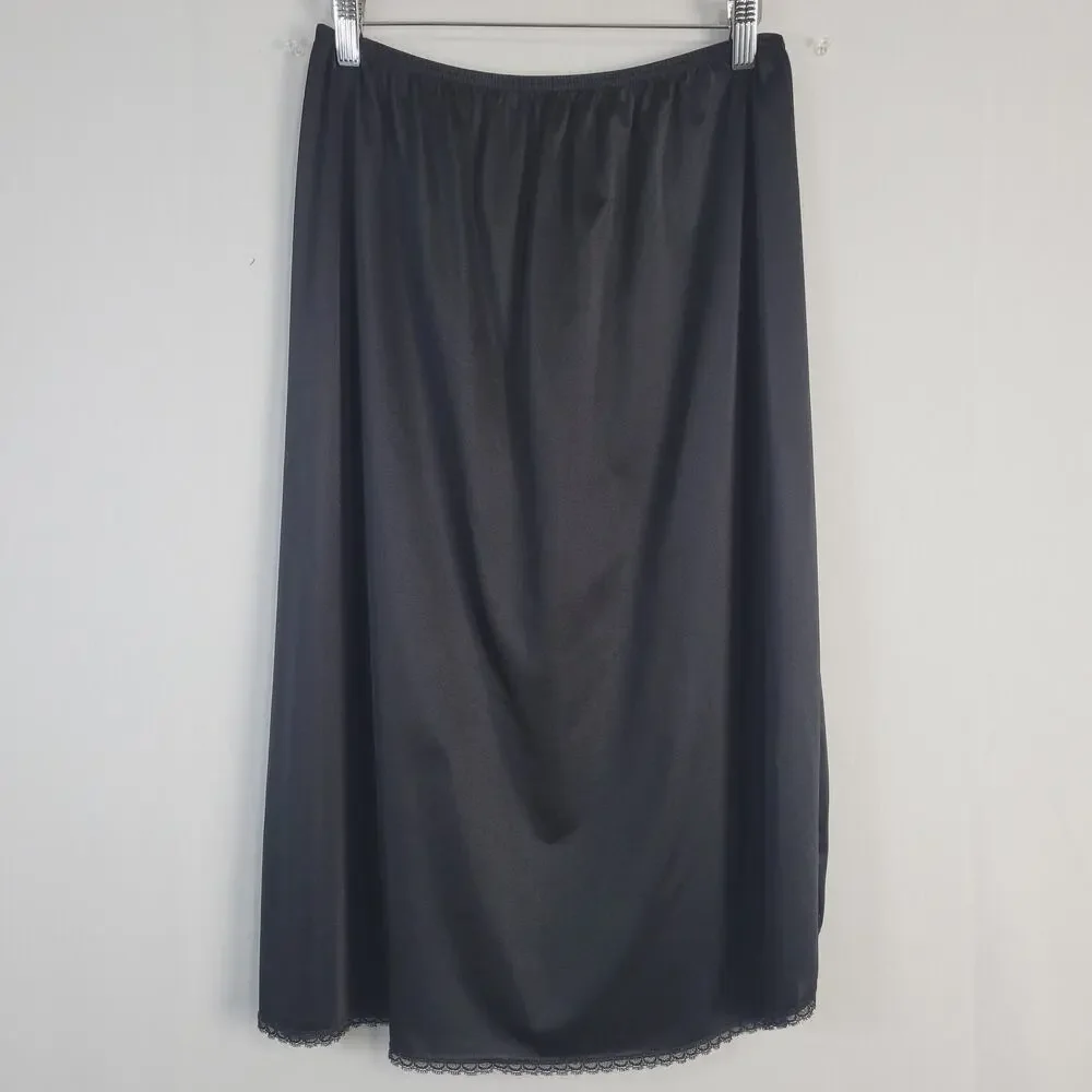 Vintage Vanity Fair Half Slip Skirt size L Black Slit 28